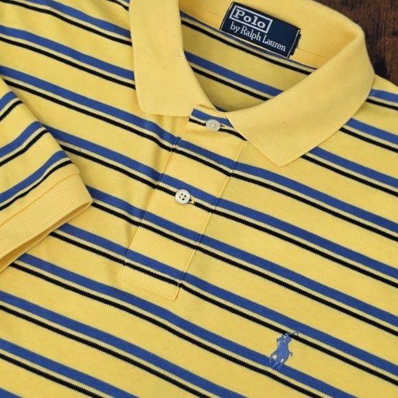 Ralph Lauren Other - VTG Polo Ralph Lauren Polo Shirt Yellow Blue Striped Soft‎ Blue Pony Men's Large